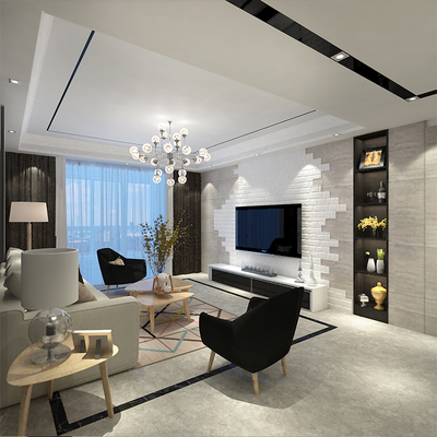 后現(xiàn)代簡約家裝修裝潢效果圖室內(nèi)設計師客廳臥室背景墻黑白灰家居